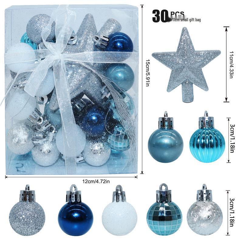 3CM/30PCS Tree Top Star & Small Ball Ornament Set - Holiday Christmas Decoration Gift Box