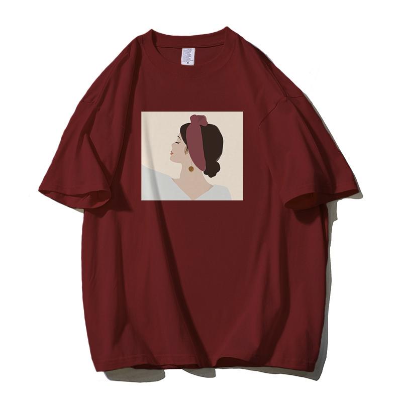 Shellsuning Oversized Casual O-neck Printed T-shirt dla kobiet 2023 Lato Proste All-match Dziewczyny Koszulki 100% Bawełna Miękki Top Podstawowe Harajuku Pary Topy