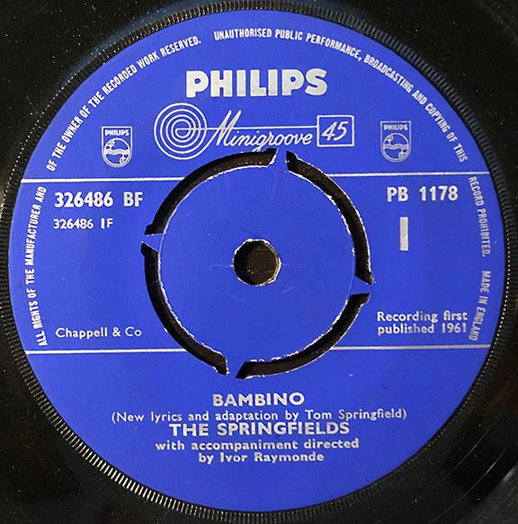 

7inch Record SPRINGFIELDS - Bambino PB1178 Philips 1961 UK Pop Used
