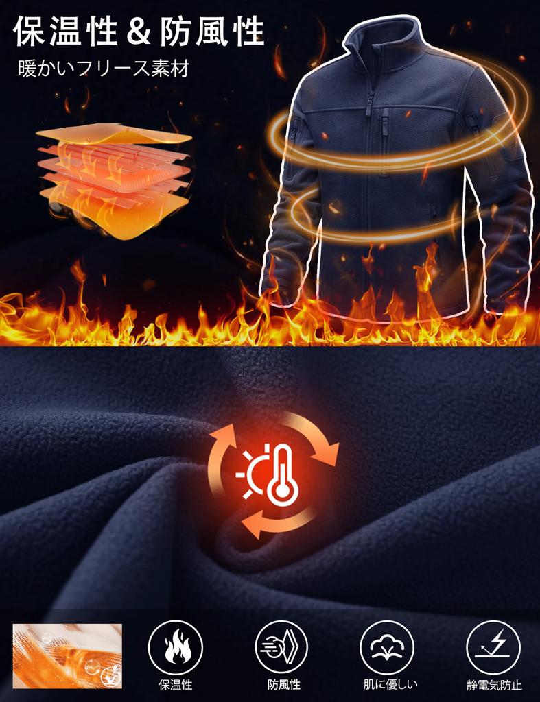 KEFITEVD Military Fleece Winter Jacket with Stand Ideal for and Navy Size 2XL Men's Collar, Cycling, Hiking, Camping, More, Blue,