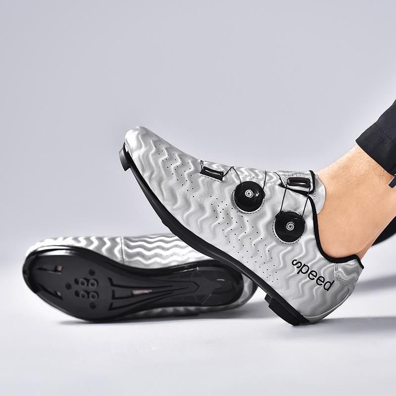 3368 Scarpe da Ciclismo Uomo Donna Serratura per Bicicletta Fondo in Gomma Senza Tacchette Mountain Bike Strada Bassa Tomaia Rigida Bottone Rotante Duro
