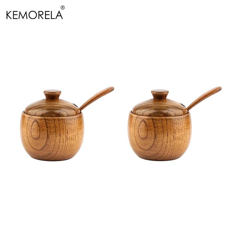 

2PCS180Ml/6Oz Condiment Containers With Lid And Spoon,Kitchen Retro Salt Shaker Sugar Seasoning Storage Box