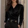 2026 European Autumn Women's Satin V-Neck Slim-Fit Top - Versatile & Stylish