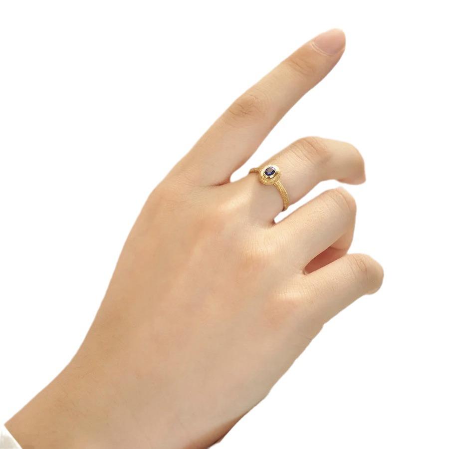 Exquisite Retro-Style Sapphire Jewelry Set: Adjustable Ring, Stud Earrings, Necklace for Women