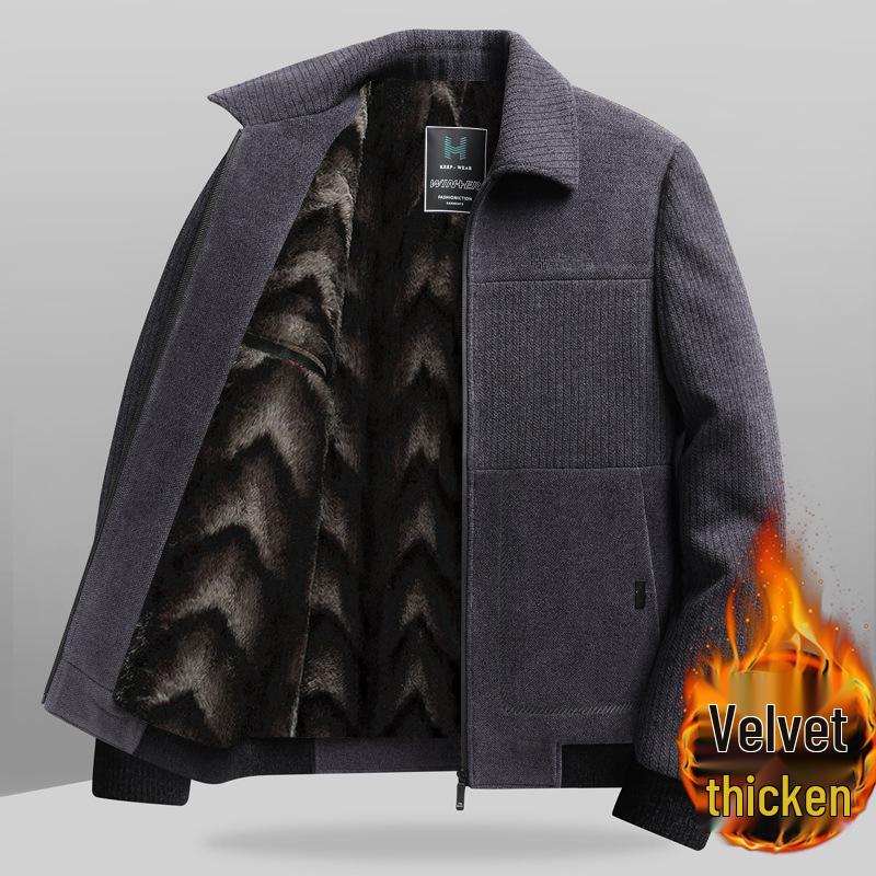 Dad's Winter Velvet Wool Coat: Men's Warm Thickened Jacket for Grandpa