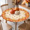 Fall Thanksgiving Round Tablecloth, Farm Pumpkin Botanical Maple Leaves Waterproof Fitted Table Cover with Elastic Edge, Fall Harvest Table Cloths