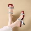 Fairy Style Square Toe Open-toe Sandals and Slippers Summer New Wear Rhinestone Straight Belt Special-shaped Wedge Slippers