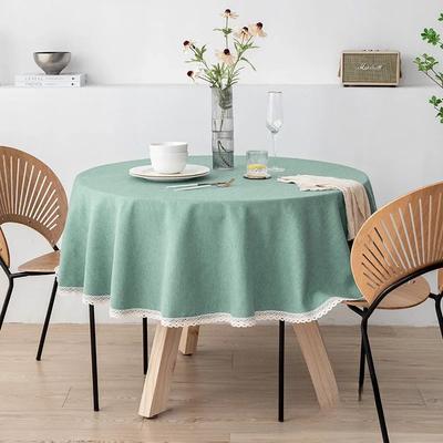 Mantel Redondo Liso de Lino Minimalista Moderno con Encaje Hecho a Mano Tela de Mesa Engrosada Cubierta de Mesa Impermeable a Prueba de Polvo