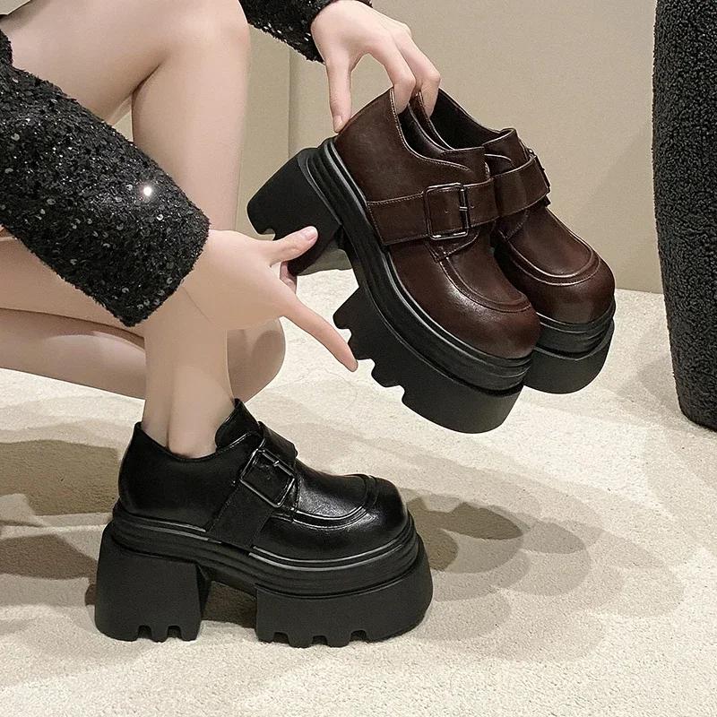 Fashion 10CM Heels Chunky Sneakers Winter Autumn Women Warm Snow Shoes Comfortable Casual Leather Shoes Plush Platform Sports Sneakers
