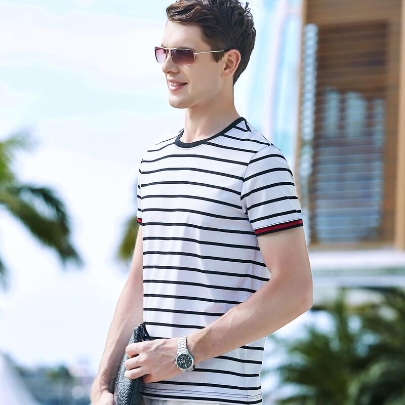 Antonio Men's Striped Silk Blend Round Neck T-Shirt