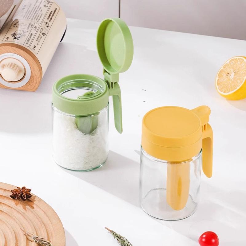 Food Grade Glass Spice Jar With Airtight Lid And Attached Spoon Perfect For Kitchen Cooking Baking Seasoning Storage