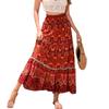 Holiday wind hollow lace splicing human cotton skirt exotic wind high waist thin swinging beach skirt