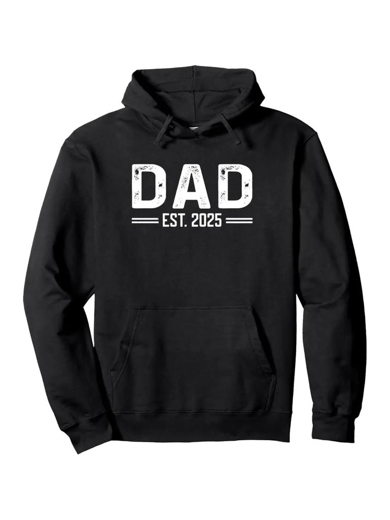 Casual Doctoral-Style Hoodie - Black Pullover with "DAD" Print