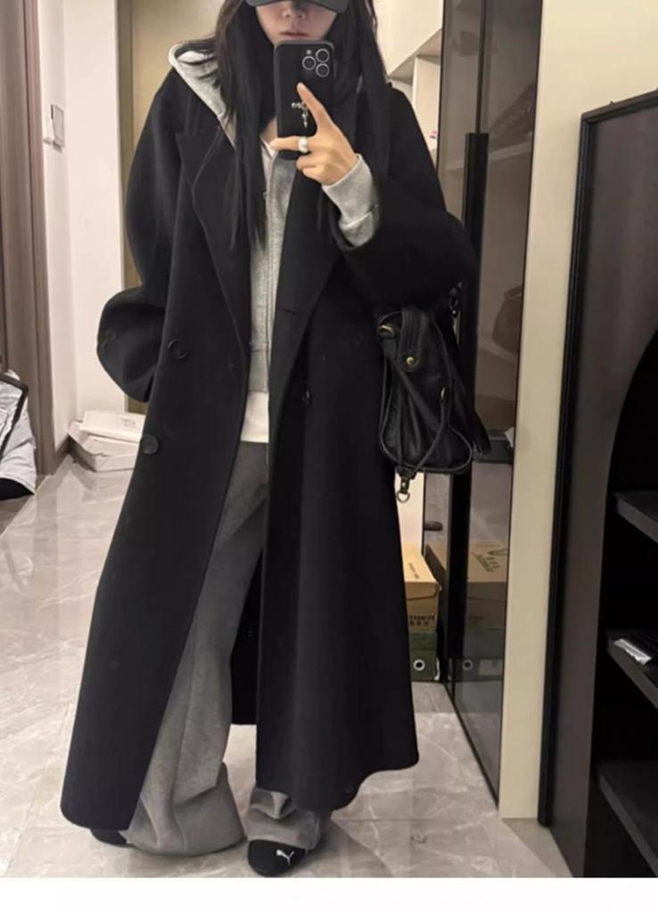 Women's Mid-Length Pink Double-Faced Wool Coat - 2025 Korean Autumn/Winter Style