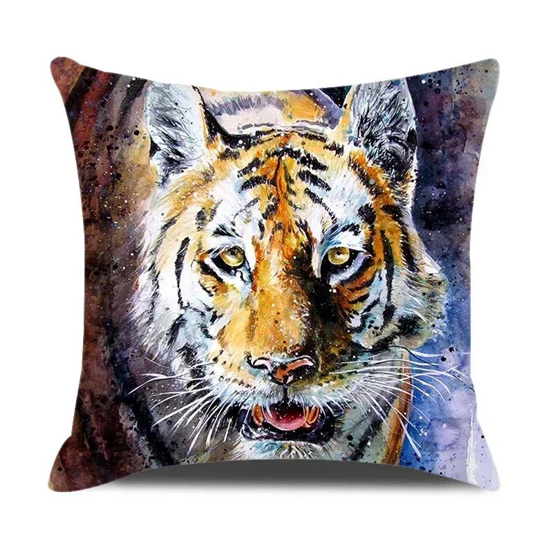 Watercolor Animals Cushion Cover 45X45Cm Cartoon Animals Portrait Printed Throw Pillow Cover Home Decorative Pillowcase For Sofa