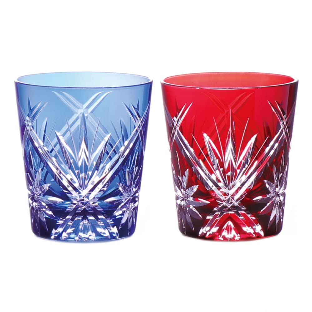 NARUMI Rock Glasses Pair Glasses Glassworks Waltz 270cc Blue Red Colored Cut Glass Whiskey Glass Old Glass Wedding Gift Day Present Gift Box Wrapped &