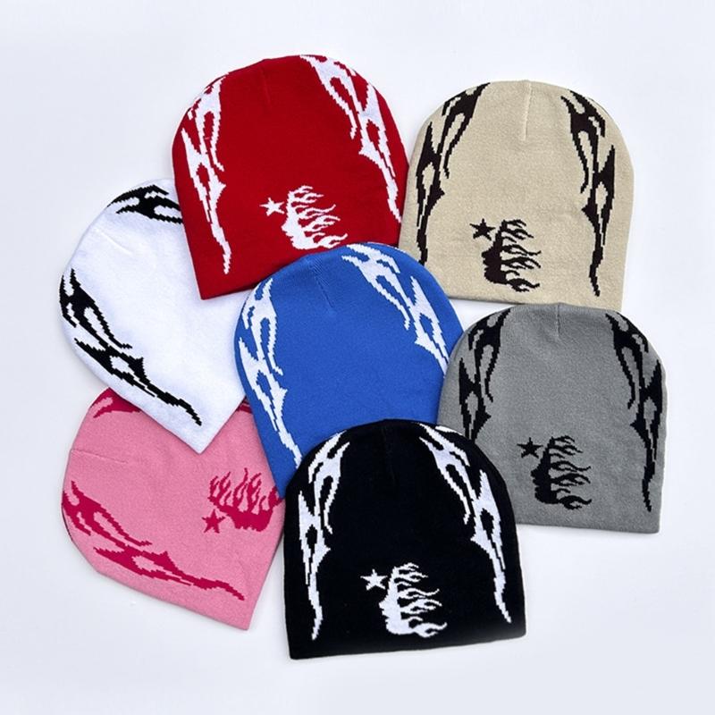 Knitted Beanies Hat for Women Men Popular Pattern Skull Hat Handmade Crochet Hat 2000s Hiphop Hat Casual Street Headwear