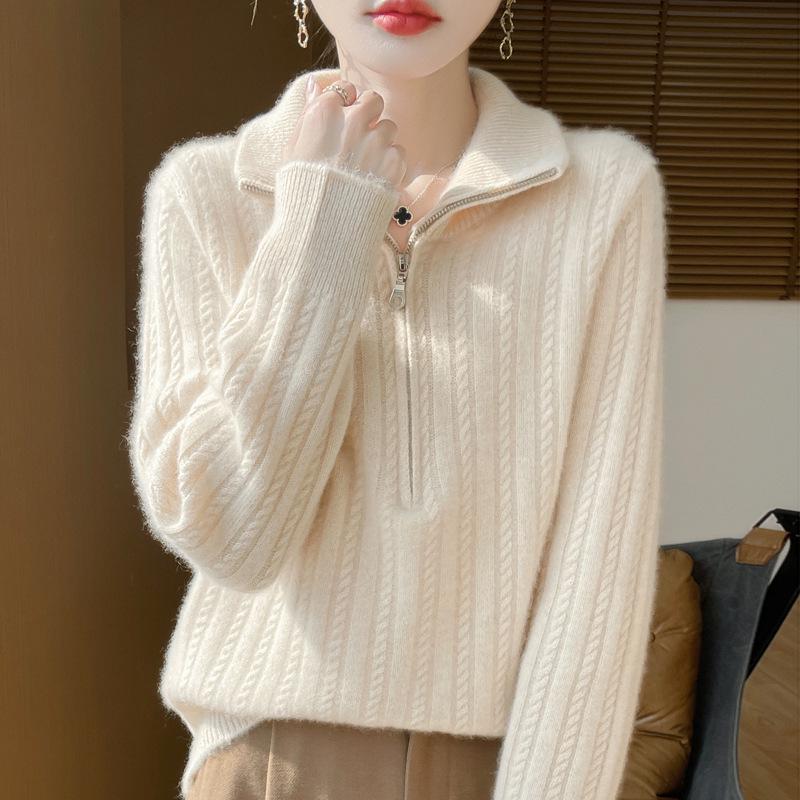 Women's Solid Half-Zip Fleece Base Layer with Half-High Neck Cable Knit Sweater