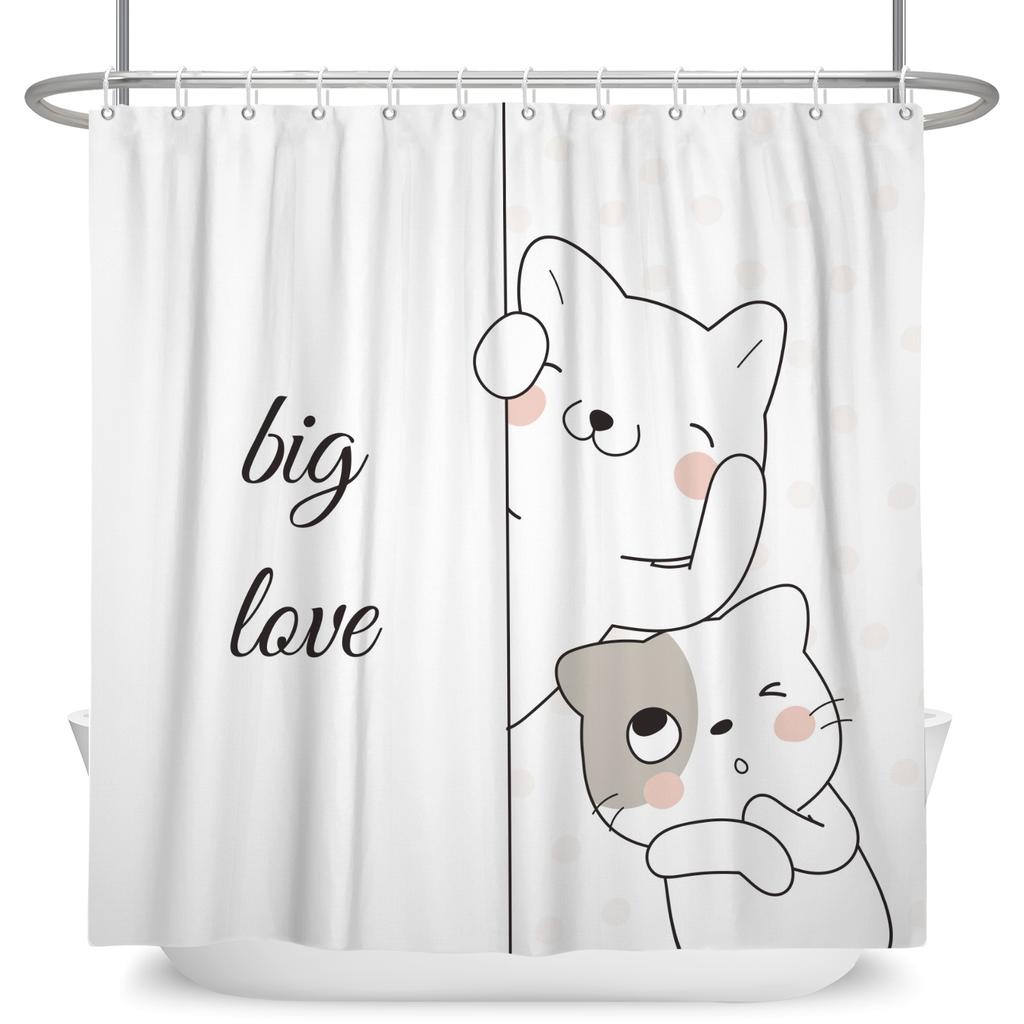 Cortină de duș amuzantă cu pisici, desene animate, pisici drăguțe, câine, cortină de duș pentru copii pentru baie, poliester impermeabil, decor pentru casă, cortine de duș