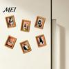 Protective Transparent Picture Covers Funny Wooden Fridge Magnets Frame, Retro Cute Cat Pattern Magnetic Refrigerator DIY Photo Display for