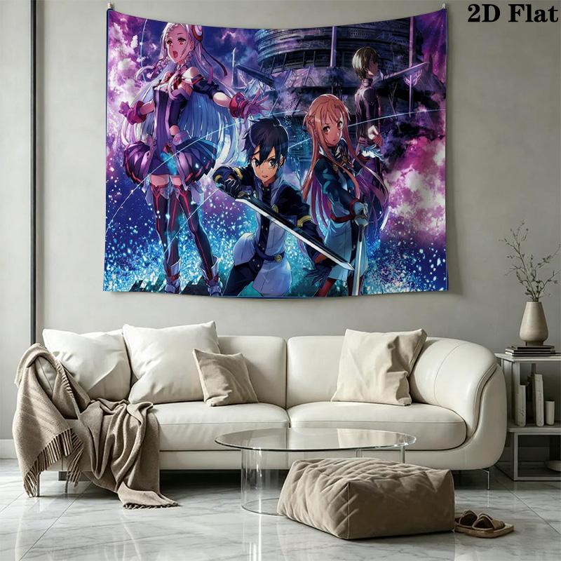 Sword Art Online Wall Tapestry Aesthetic Wall Hanging Printed Fabric Blanket Decorative Tapestries for Bedroom Living Room Home Decor