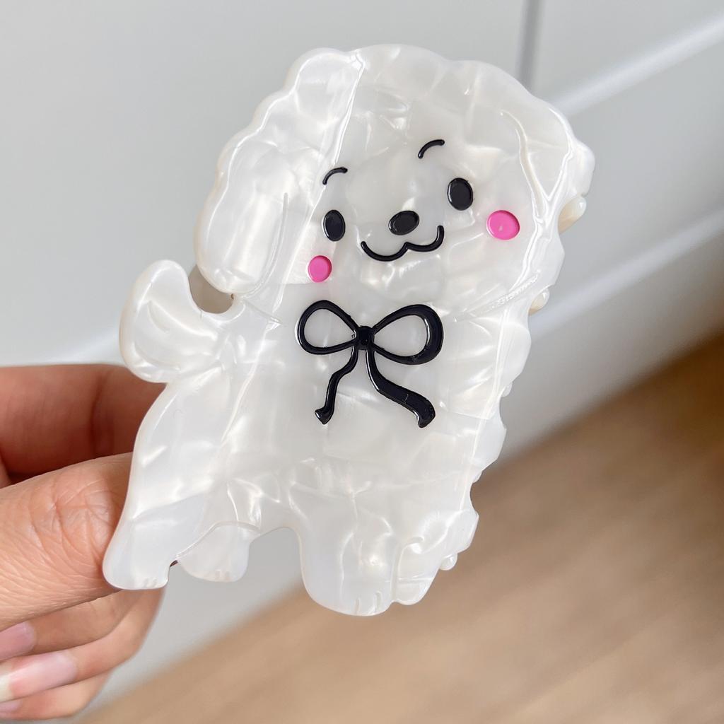 1pc Acetic Acid Cute Curly Dog Hair Clip with Bow Smile Happy Dog Hair Grip Animal Hair Accessories Dopamine Exquisite Hair Clip