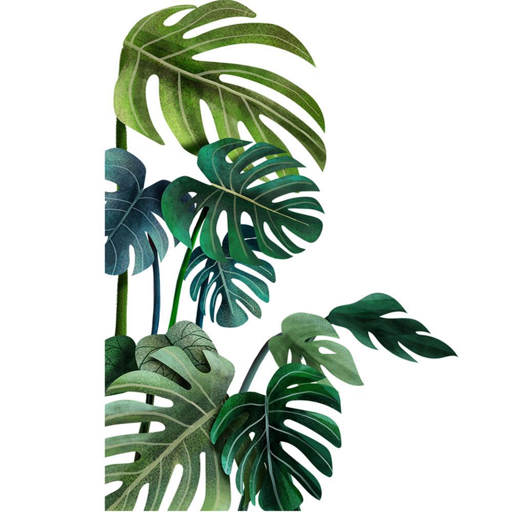 

Leaves Flowers Wall Stickers Removable Green Palm Leaf Window Stickers For Home Wall Decals Mural Refrigerator Stickers 30x90CMX2pcs