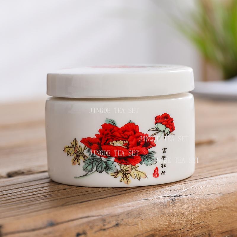 Ceramic tea sealed jar Household moisture-proof storage tank Tea set accessories Cosmetics packaging jar Mask Powder Jar
