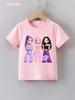 Summer Casual Kids Kpop TShirt Girls Cute Anime Print Short Sleeve Anime Clothes Soft Cartton Tee Tops Girls Daily Outdoor Wear