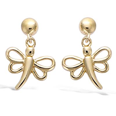 [N6909] - Gold Plated Earrings 'Dragonflies' Golden - 15x10 Mm