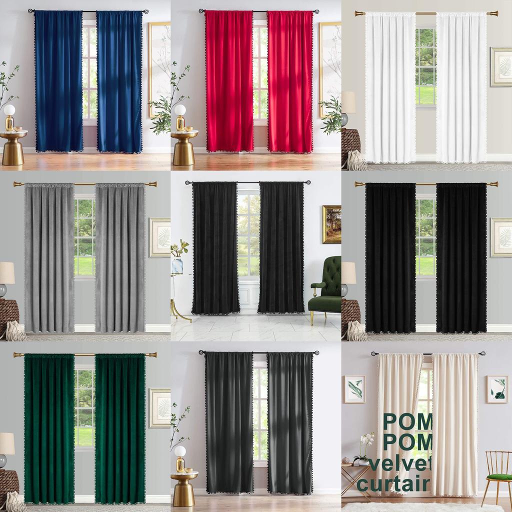 Solid Velvet Color Curtain Long Window Drapes For Living Ro Supplies Household