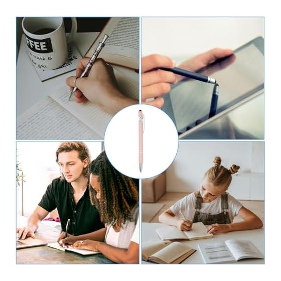 PATIKIL 12 Pcs Ballpoint Pen with Stylus Tip, 2-in-1 Metal Pen, Black Ink, 1.0mm Medium Point, Stylus Pen for Touch Screens, Style 3 Pink