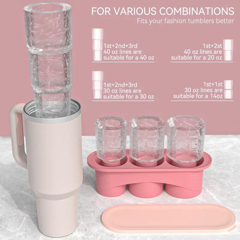 Ice Cube Tray for 20 30 40 Oz Tumbler Cup Silicone Ice Mold with Lid Ice Maker for Drinks Coffee Stanley Cup Accessories