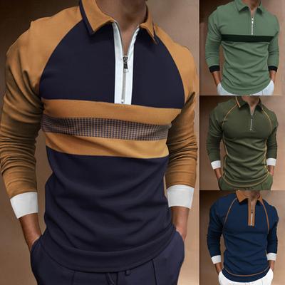 Herren Sweatshirt Mode Herren Reißverschluss Stepp Revers T-Shirt Langarm Poloshirt Oberteile