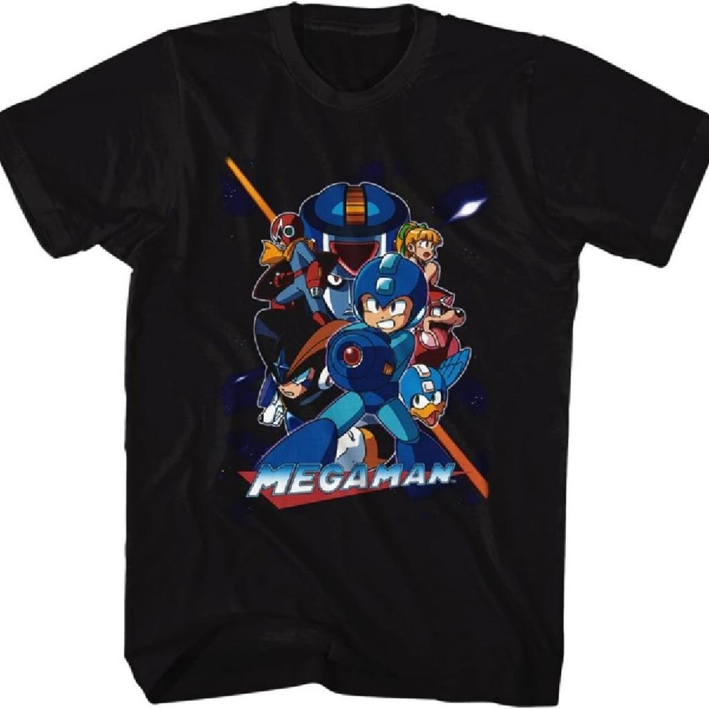 Mega Man Rockman Video Game Character Friends Fighting Adult T-Shirt Tee