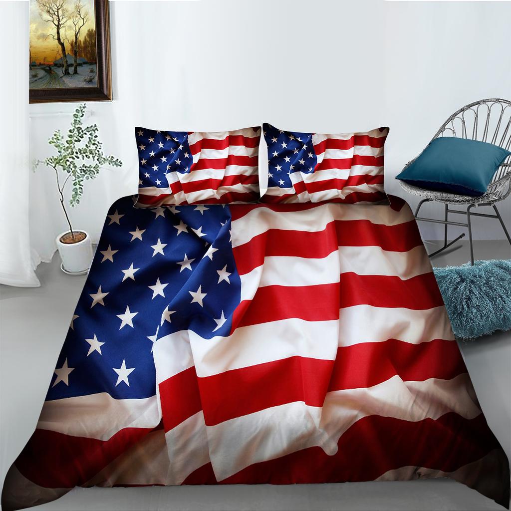 Luxus-Home-Bettwäsche-Set, Flaggen-Druck, Bettbezug, Kissenbezug, Home-Bettwäsche-Set, AU/EU/US, volle Größe, Einzel-/Doppelbett, Wohnmöbel
