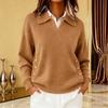 Suéter para Mujer con Solapa de Manga Larga de Corte Holgado de Color Sólido Tejido Tops con Botones Bolsillos Otoño Invierno Pulóver Tops