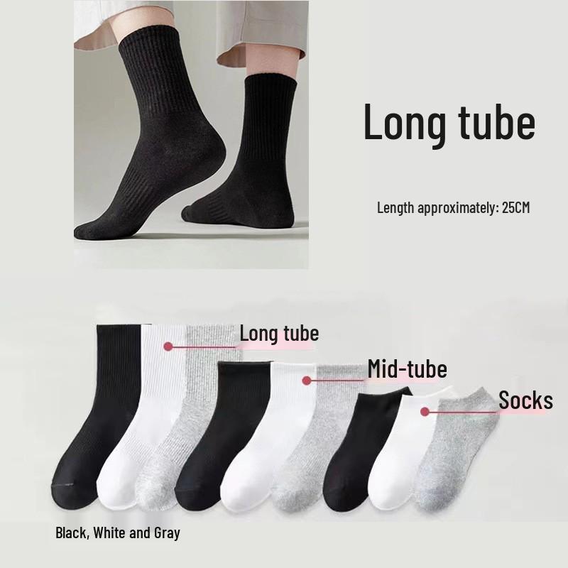 Men's Casual and Sports Socks Set: Black, White, Gray Mid-Calf & Long Styles