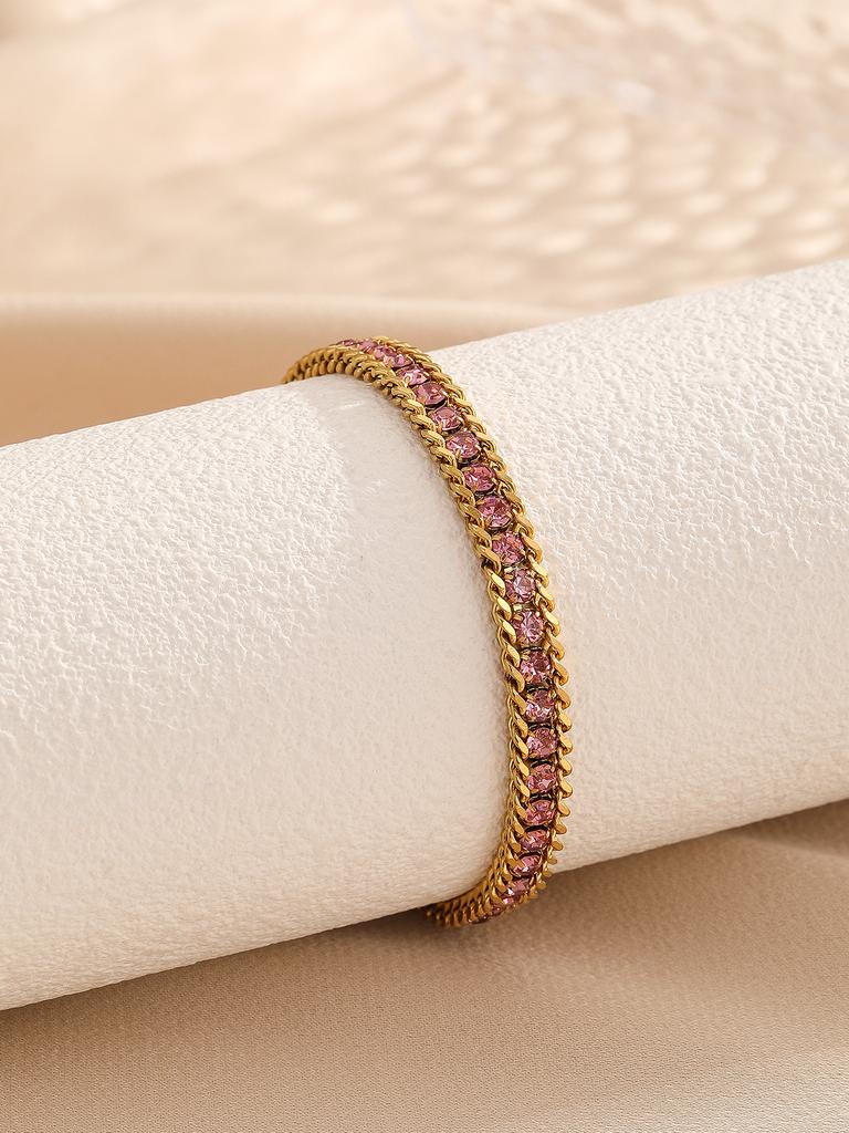 ZMZY Gold Color Women's Cubic Zirconia Stainless Steel Bracelet Adjustable Link Lightweight Non Tarnish Iced Out Chain Bracelet