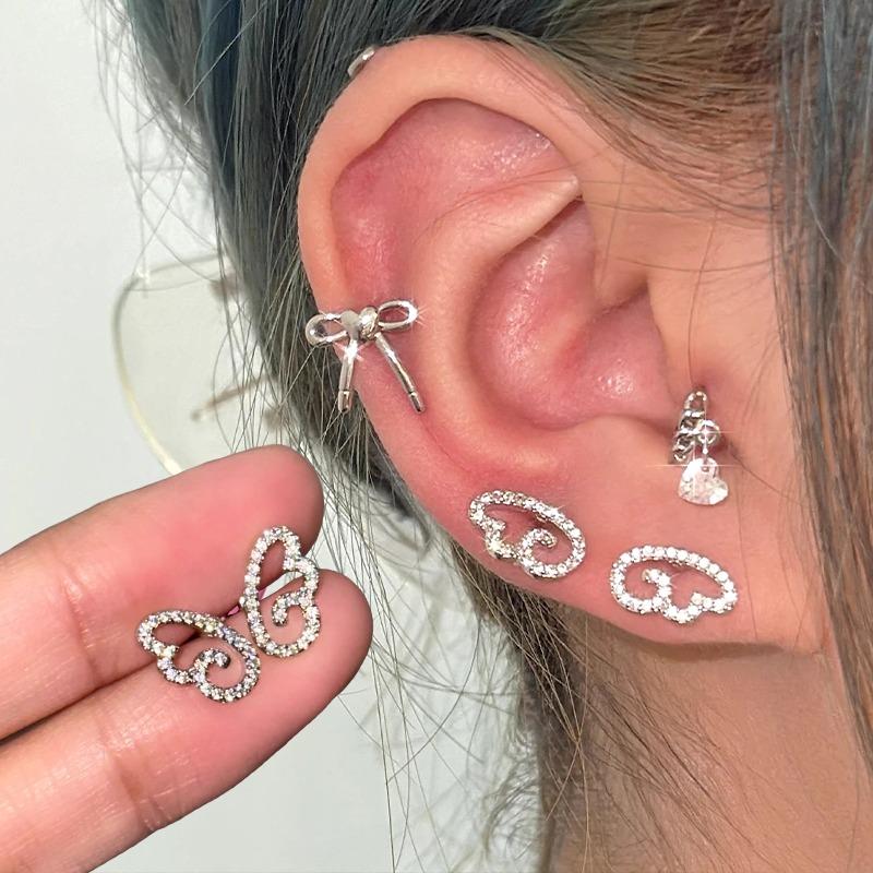 2 Stile Kristall Engelsflügel Kreuz Ohrstecker Vintage Luxus Glänzend Silber Zirkon Flügel Ohrringe für Damen Modeschmuck Geschenke