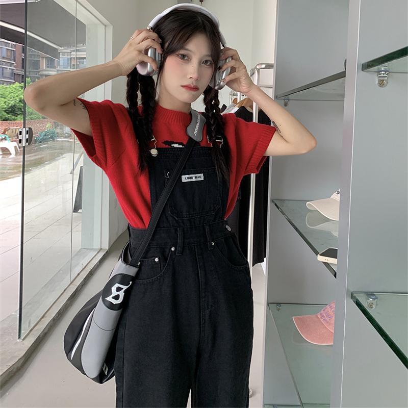 2023 Korean Style Black High-Waisted Straight-Leg Loose Petite Wide-Leg Jeans Medium