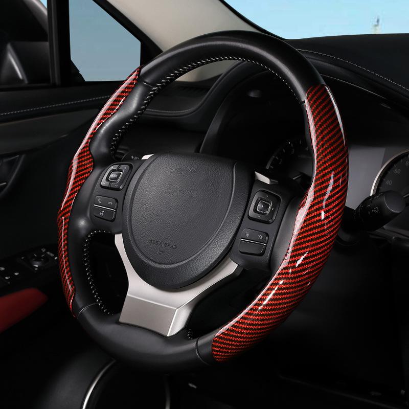 36cm Carbon Fiber Car Steering Wheel Cover Non-slip Sports Ultra-thin Card Cover Summer Auto Handle Protective Cover Type D