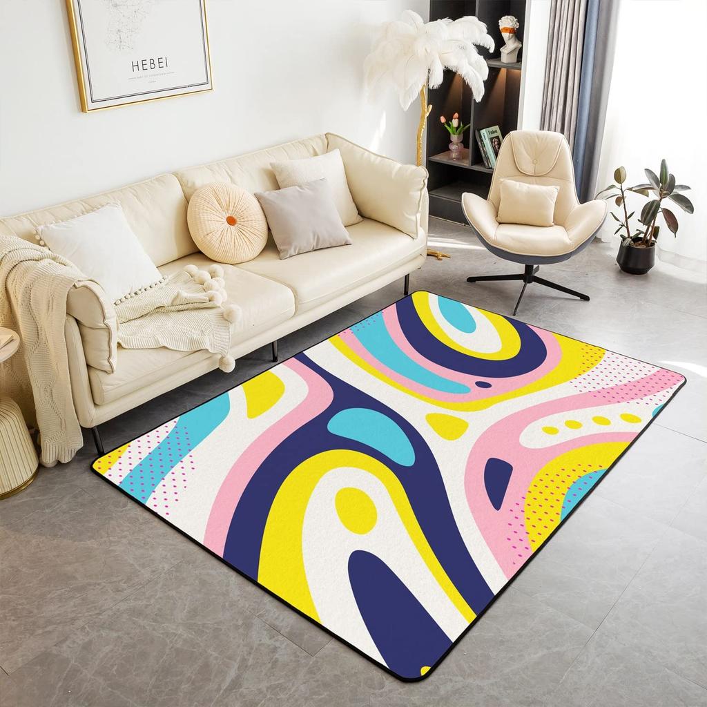 Memphis Area Rug, Hipster Retro Doormat, 80s 90s Hip Hop Funky Colorful Pop Art Inspired Carpet for Playroom Geometric Floor Mat