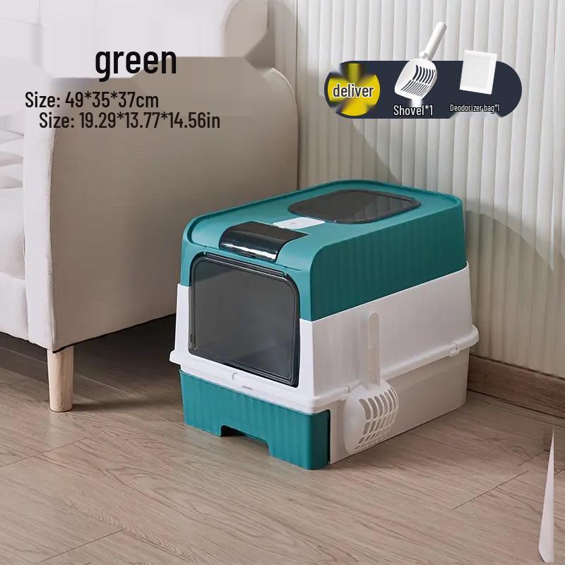 Fully Enclosed Anti-Splash Cat Litter Box with Drawer