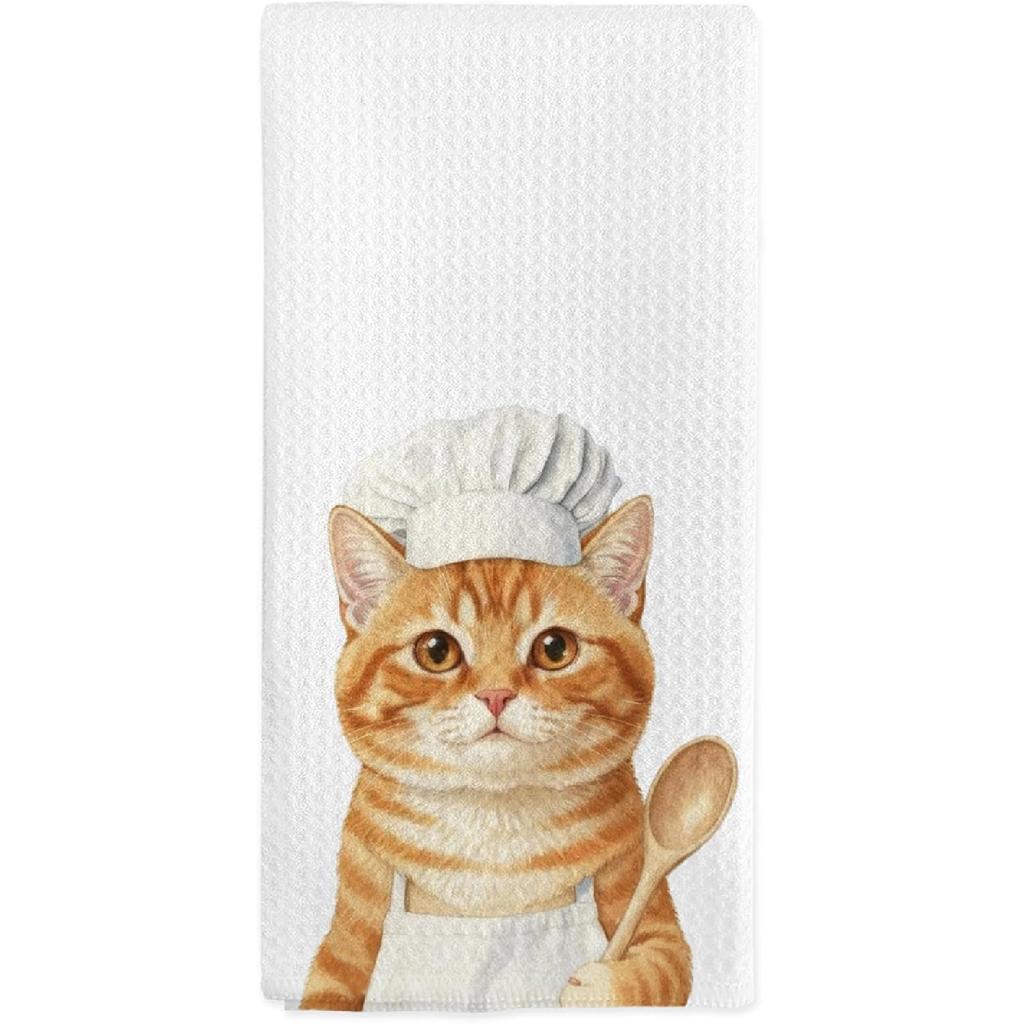 Orange Tabby Cat Kitchen Towels, Orange Tabby Cats Gifts for Women Cat Lovers, Funny Cats Chef Hand Dish Tea Towels for Kitchen Decor, 16x24 Inch