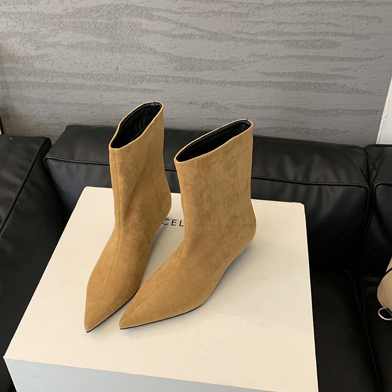 

Мода Байламос Зима Новый Бренд Женские Короткие Ботинки Мода Острый Носок Слипоны Женские Элегантные Ботильоны Тонкий Низкий Каблук Туфли 40 абрикосовый