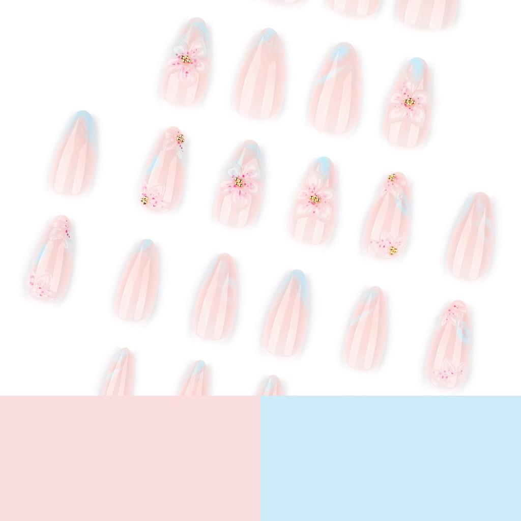 Simple Fresh 3D Floral Wearable Short Almond False Nails