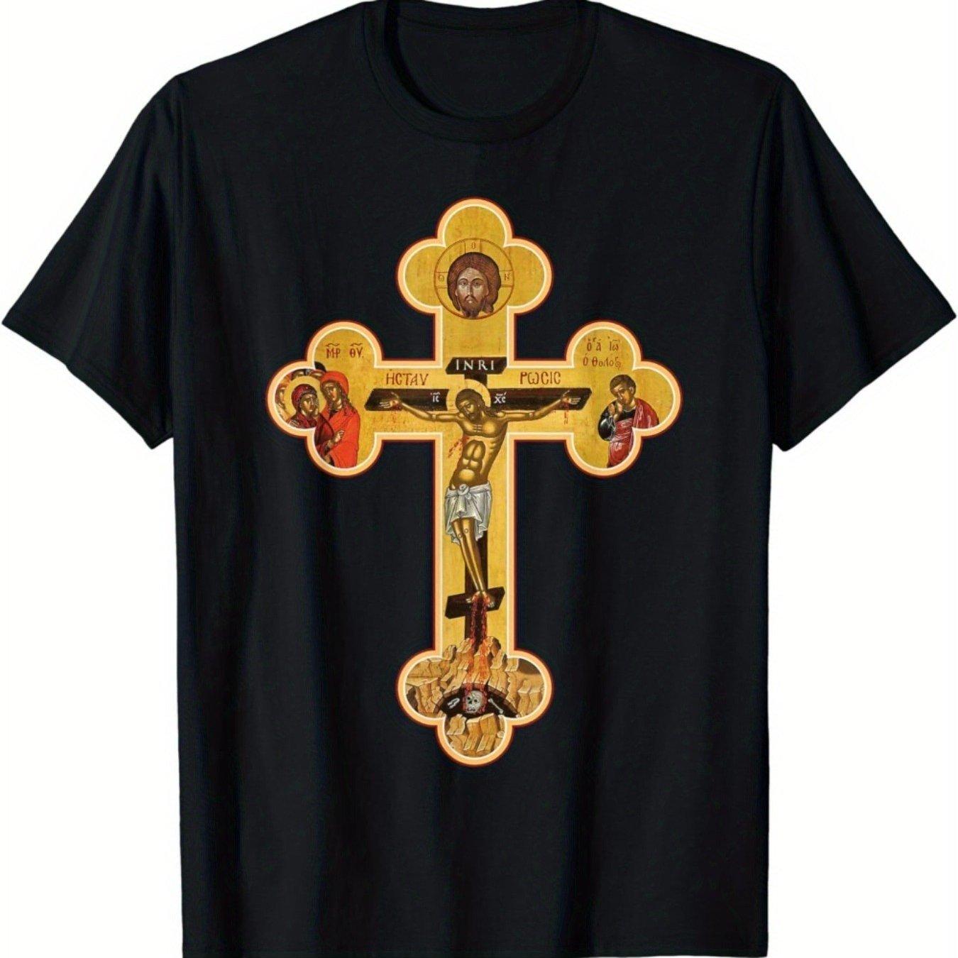 

Чорна бавовняна футболка з графічним зображенням Розп яття Ісуса Христа, вільний крій, коротким рукавом. Християнська футболка для чоловіків та жінок 4XL