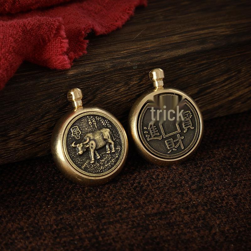 Brass Zodiac Fortune Keychain with Rotating Pendant and Handle