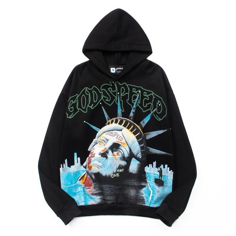 Godspeed 2025 Fall Winter Cotton Hoodie Streetwear Oversized Graphic Print Sweatshirt Men